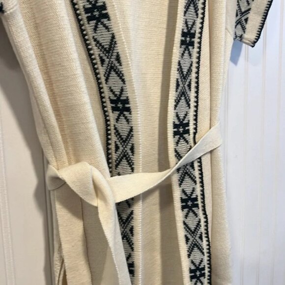 70's Aztec print short sleeve cardigan wrap with belt cream black hippy boho - Picture 4 of 8